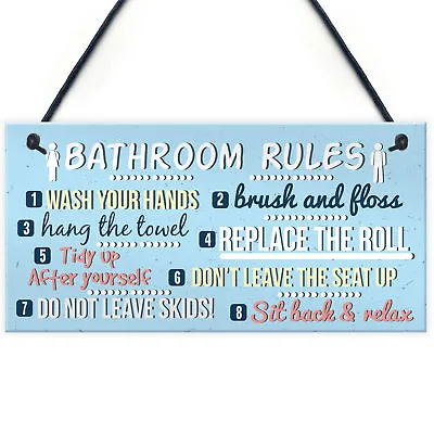 £3.99 • Buy Bathroom Toilet The Loo Rules Shabby Chic Vintage Retro Funny Hanging Door Sign 