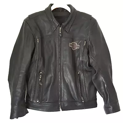 Harley Davidson Mens Black Leather Jacket L Zip Out Lining Vented Riding Biker • $159