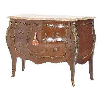 Antique Louis XIV Style Kingwood & Satinwood Parquetry Marble Top Commode C1920 • $1960