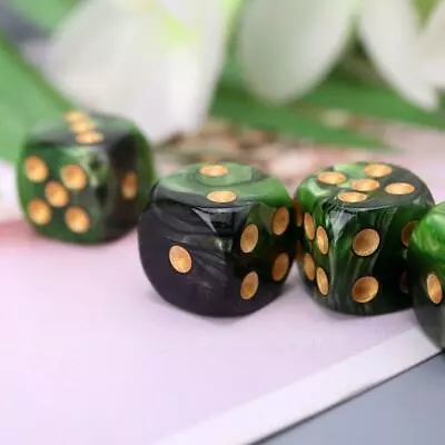 10 Pcs 16mm Resin Dice D6 Black Green Gold Points Round Edges Entertainment Toy • $7.90