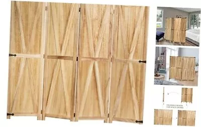 Wood Room Divider Iron Sheet DecorationRustic Folding Privacy 4 Panel Natural • $144.29