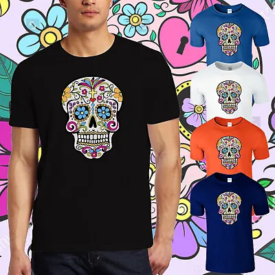 Mexican Sugar Skull Mens Tshirt Tradition D?a De Muertos Day Of The Dead Tee Top • £11.99