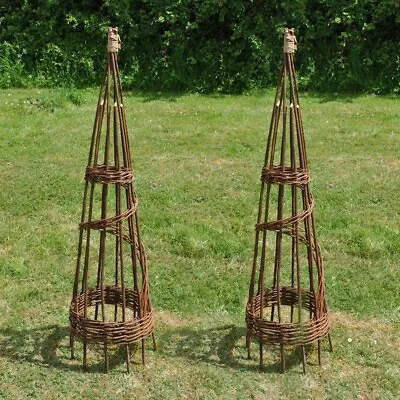 Spiral Willow Garden Obelisk 1.2m Climbing Plant Support Trellis Frame Set Of 2 • £29.99