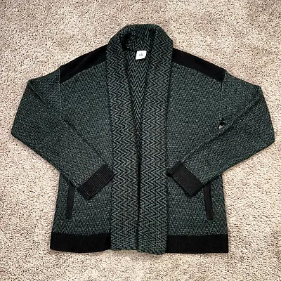 CAbi Sweater Womens Large Green Black Chevron Open Long Fireside Cardigan • $14.83