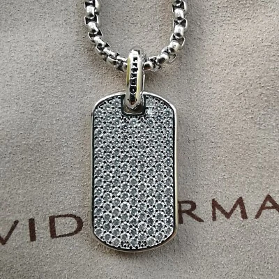 $63 • Buy DAVID-YURMAN SILVER 925 DIAMOND STARBURST PENDANT & CHAIN NECKLACE Dog Tag