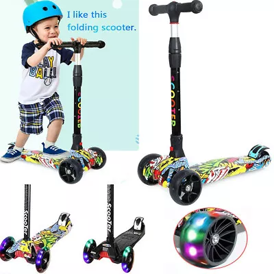 Scooter 3 Wheels Child Kids Kick Push LED Flashing Tilt Lean Boys Girls Scooter • £22.12