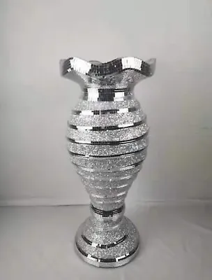 £54.99 • Buy Mirrored Floor Vase Silver Mosaic Crushed Crystal Glitter Bling Large 60 Cm