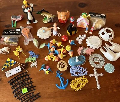 Vintage 100+ Variety Lot Cake Decorations Cupcake Toppers Picks Figures Crafting • $38