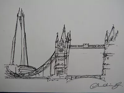 Original Small Pen & Ink Cityscape Drawing Of London Bridge Thames & The Shard • £19.99