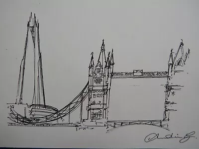 Original Small Pen & Ink Cityscape Drawing Of London Bridge Thames & The Shard • £24.99