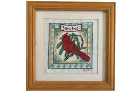 Vintage Finished Cross Stitch Cardinal Bird Wall Hanging Decorative -Framed • £10