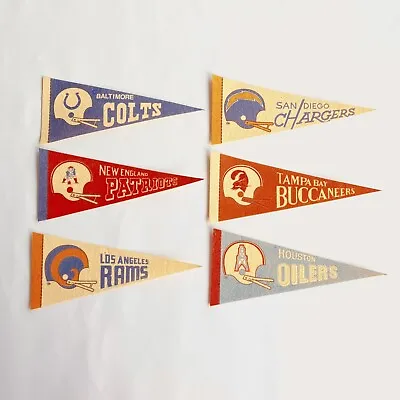 6 Vintage NFL Football Mini Pennants 9x4 Oilers Colts Rams Bucs Chargers Patriot • $11.99