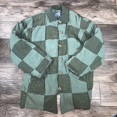 Parsely & Sage Shacket Jacket Women’s M Quilt Green Checker Patches Button Up • $32.97