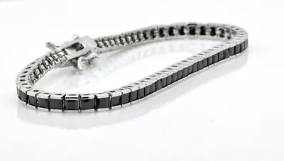 Princess Cut Black Diamond Locking Slide 9  Bracelet Men's 14K White Gold Over • $239.99
