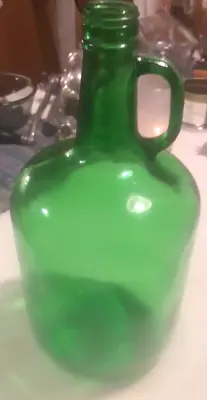 Vtg Embossed 4 Liter Emerald Green Glass  D  Handle Jug #6632 Bottle No Cap EXC • $16