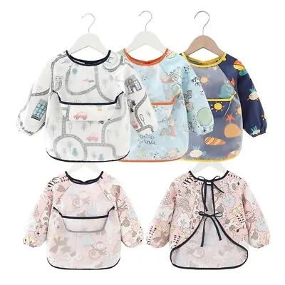 £4.92 • Buy Baby Kids Bibs With Full Long Sleeve Baby Toddler Weaning Feeding Apron Smock