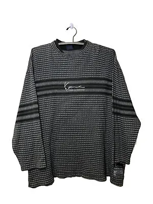 Vtg KARL KANI Roll Neck Sweater Jumper Spell Out Silver Big Logo Hip Hop Sz 2XL • $100