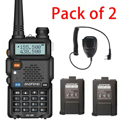 $97.99 • Buy 2X Baofeng UV-5R Dual Band UHF VHF 2 Way Radio Walkie Talkies Dual Battery + Mic