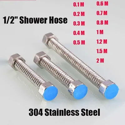 1/2  Shower Hose 0.1 ~ 2M Stainless Steel Chrome Shower Water Tap Connector Hose • £2.87
