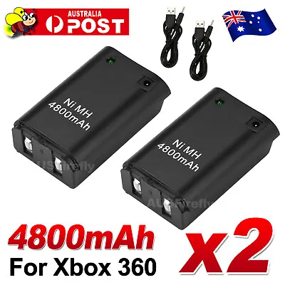 2x For Xbox 360 Battery Charger Pack Wireless Rechargeable Controller USB Cable • $14.75