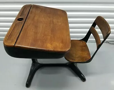 📚 📖 Antique Vintage Child Art School Desk 1930 - 1950's Swivel Seat Inkwell • $290