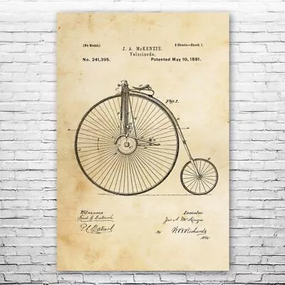 Velocipede Patent Poster Print 12 SIZES Penny Farthing Bike Decor Sports Gifts • $12.95