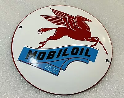 6 Inch Mobil Pegasus Dome  GASOLINE OIL PORCELAIN ENAMEL SIGN Oil Gas Pump Plate • $45