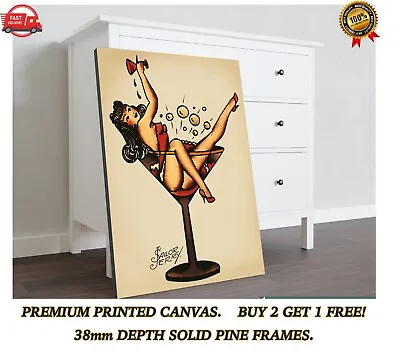 Sailor Jerry Tattoo Cocktail Pin Up Large CANVAS Art Print Gift A0 A1 A2 A3 A4 • £27.30