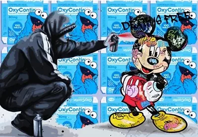 DEATH NYC Ltd Ed Art Print Ben Frost Mickey Mouse Cookie Monster Oxycontin Label • £160.85