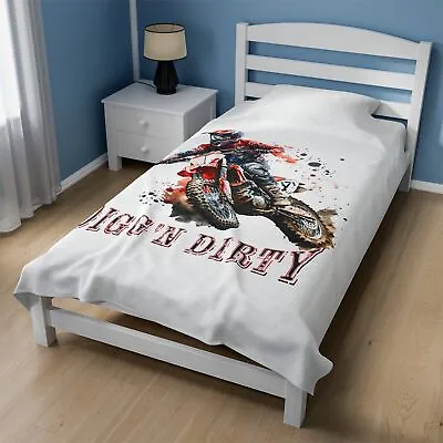 Digg'n Dirty Motocross-Plush Blanket Dirt Bike Supercross Fans Riding • $28.43