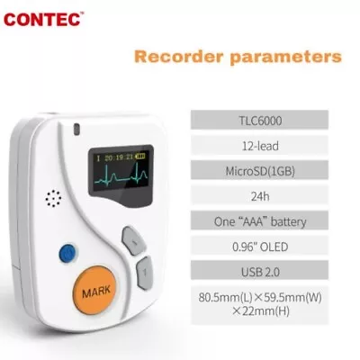 CONTEC TLC6000 ECG Holter 12 Channel 24h EKG Monitor PC Software Analyzer New CE • £409