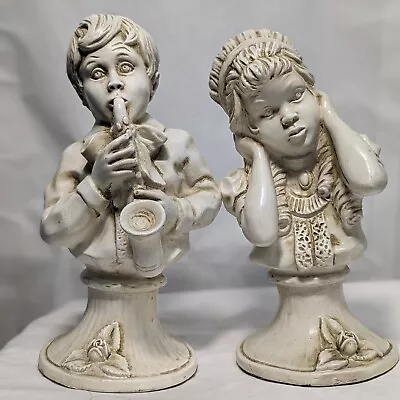 Vintage U. Kendrick 1971 Universal Statuary Corp  136B Saxophone Boy Girl Busts • $24