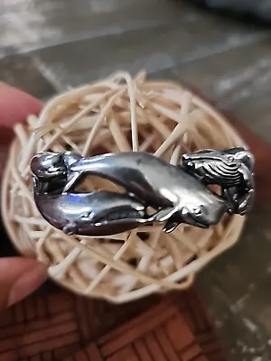 Rare Kabana Sterling Silver Swimming Dolphins & Whales Cuff Bracelet 2 1/2 In. • $425
