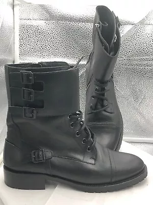 Modern Vintage Boots  Black Combat Size 7 Lace Buckle And Side Zip • $64.99