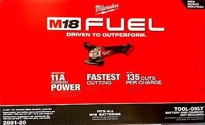 NEW N BOX Milwaukee M18 FUEL 2881-20 Cordless Grinder Top Switch 4 1/2 5  18V • $149.97