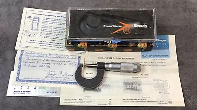 Vintage Brown & Sharpe 599-4 0-1  Choice/Line Micrometer  Slant Line Box Case • $29.90