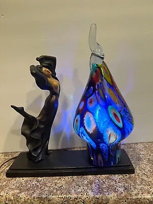 Art Deco Dancing NUDE Lady Bronze Lamp MURANO Millefiori Rare SHELL GLASS Shade • $876