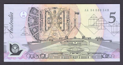 $55 • Buy 1992   AUSTRALIAN FIVE DOLLAR BANKNOTE  R-214i  UNCIRCULATED FRASER/COLE.