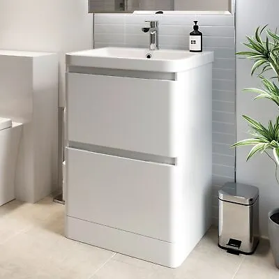 Bathroom Cloakroom Vanity Unit Wash Basin Base Cabinet Two Drawers Storage White • £224.97