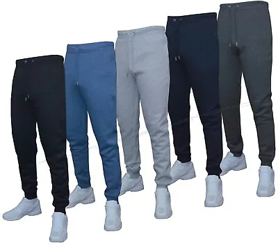 Mens Slim Fit Jogging Bottoms Plain Skinny Track Sweat Pants Zip Pockets S - 2XL • £10.95