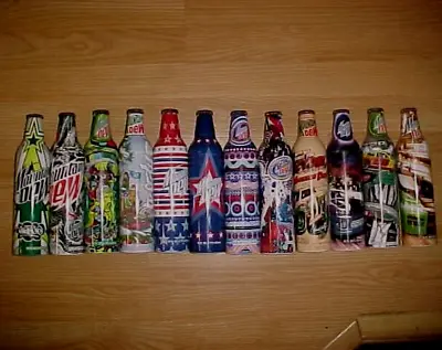 12 (3 Sets Of 4) Mtn Dew Green Label Art 2008 Aluminum Bottles Unopened • $75