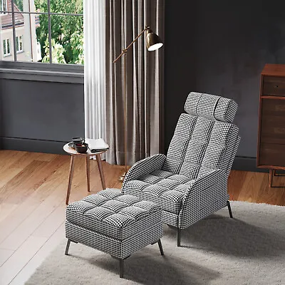 Living Room Upholstered Accent Chair Single Chaise Longue Armchair With Ottoman • £239.95