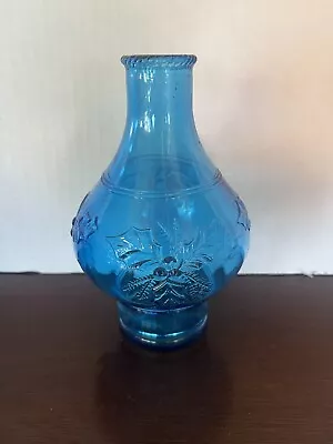 Wheaton Glass Stunning  Blue 6  W/ Embossed Holly Leaves  Berries Vase Bottle  • $20