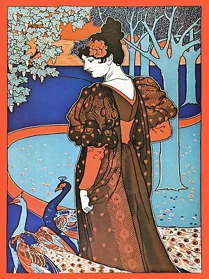 7925.Decoration Poster.Home Room Wall Interior Design.Woman With Peacock.Nouveau • $29