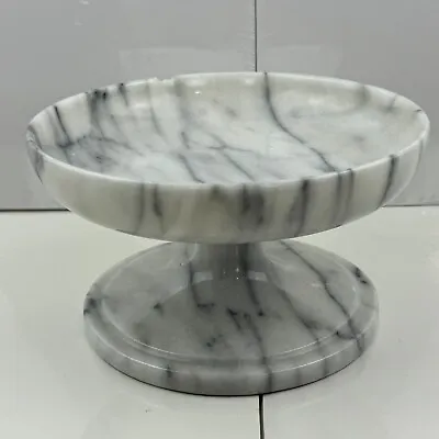 Marble Pedestal Bowl Gray Swirl Decorative Fruit Dessert Holder Display Solid • $45