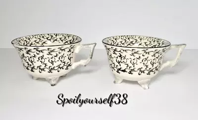 Three Footed Coffee Tea Cups Ivory Multicolor Set Of Two 8oz • $32.99