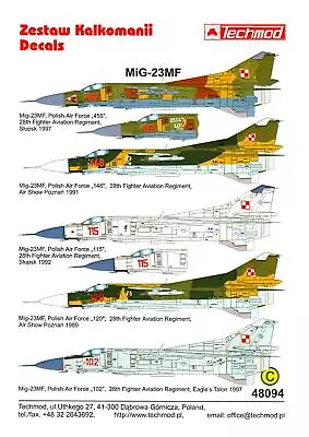 Techmod Decals 1/48 MIKOYAN MiG-23MF FLOGGER Russian Jet Fighter • $9.99