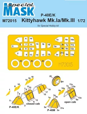 Special Hobby 1/72 P-40E/K Kittyhawk Mk.Ia/Mk.III Mask • $5.35