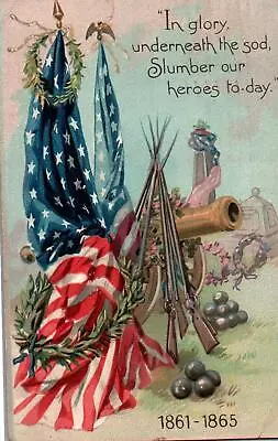 CIVIL WAR CANON RIFLES On TUCK Vintage MEMORIAL DAY 1911 PATRIOTIC Postcard • $6.99