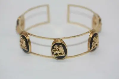 VTG Ethiopian 18K Yellow Gold Lion Of Judah Black Onyx Cuff Bangle Bracelet 8  • $2500